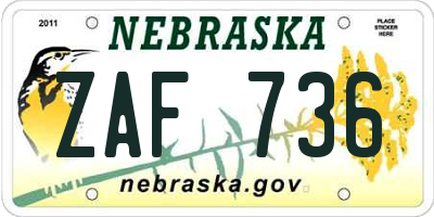 NE license plate ZAF736
