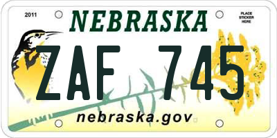 NE license plate ZAF745