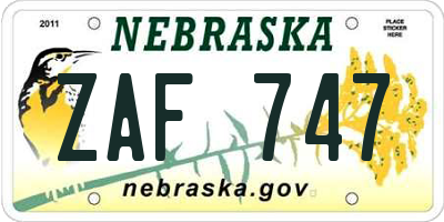 NE license plate ZAF747