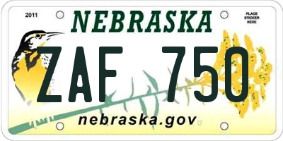 NE license plate ZAF750