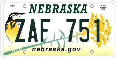 NE license plate ZAF751