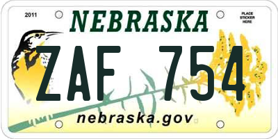 NE license plate ZAF754