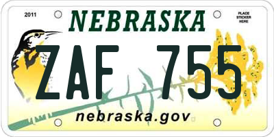 NE license plate ZAF755
