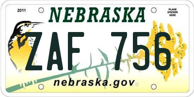 NE license plate ZAF756
