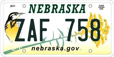 NE license plate ZAF758