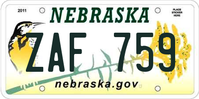 NE license plate ZAF759
