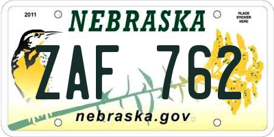 NE license plate ZAF762