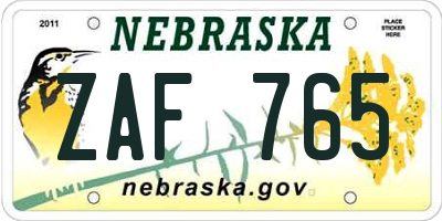 NE license plate ZAF765