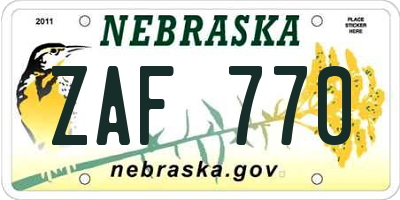 NE license plate ZAF770