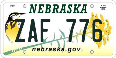 NE license plate ZAF776