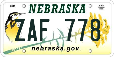 NE license plate ZAF778