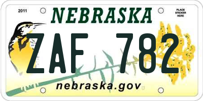 NE license plate ZAF782