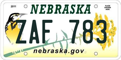 NE license plate ZAF783