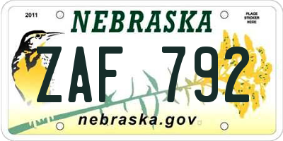 NE license plate ZAF792
