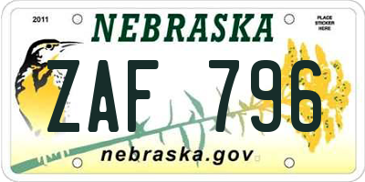 NE license plate ZAF796