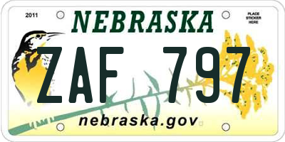 NE license plate ZAF797