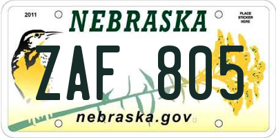 NE license plate ZAF805