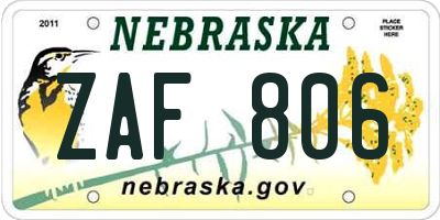 NE license plate ZAF806