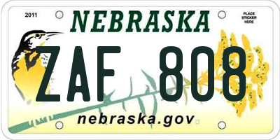 NE license plate ZAF808