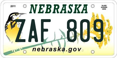 NE license plate ZAF809