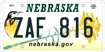 NE license plate ZAF816