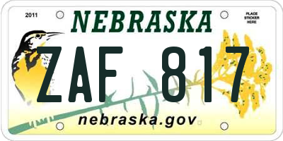 NE license plate ZAF817