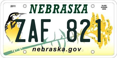 NE license plate ZAF821