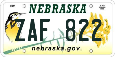 NE license plate ZAF822