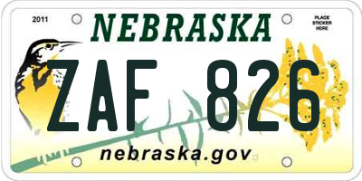NE license plate ZAF826