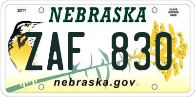 NE license plate ZAF830