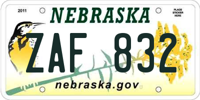 NE license plate ZAF832