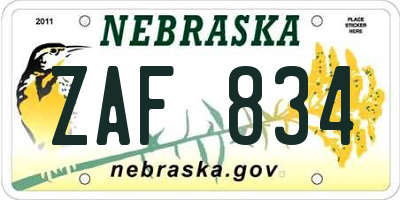 NE license plate ZAF834