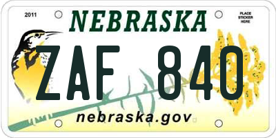NE license plate ZAF840