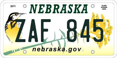 NE license plate ZAF845