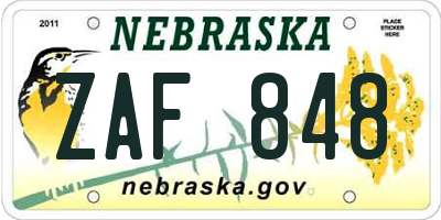 NE license plate ZAF848
