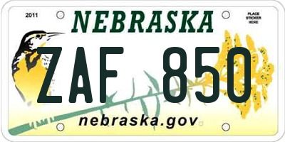 NE license plate ZAF850