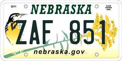 NE license plate ZAF851