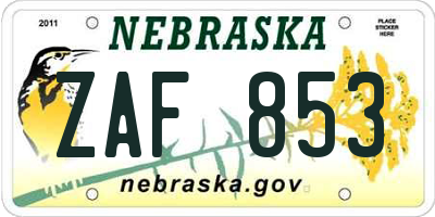 NE license plate ZAF853