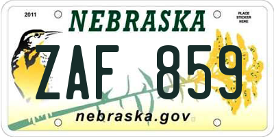 NE license plate ZAF859