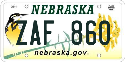 NE license plate ZAF860