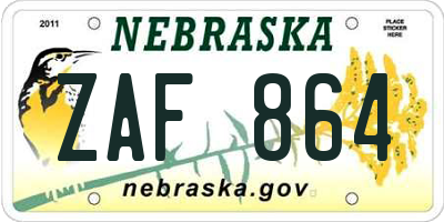 NE license plate ZAF864