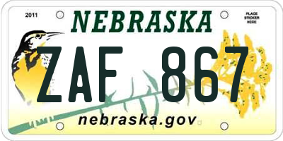 NE license plate ZAF867