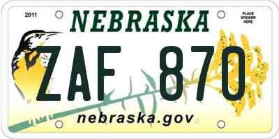 NE license plate ZAF870
