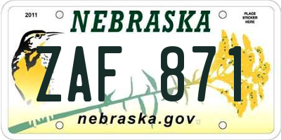 NE license plate ZAF871