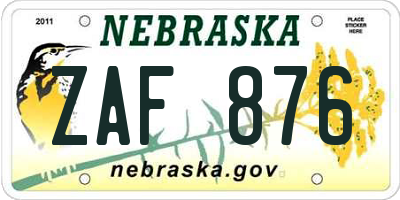 NE license plate ZAF876