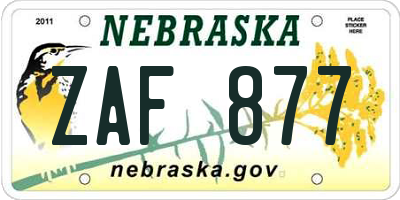 NE license plate ZAF877