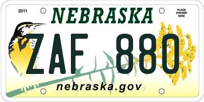 NE license plate ZAF880