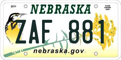 NE license plate ZAF881