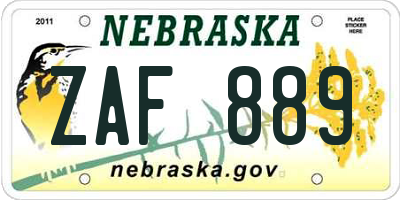 NE license plate ZAF889