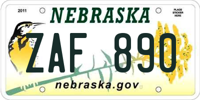 NE license plate ZAF890
